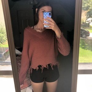 Rust orange fringe sweater